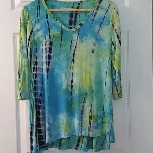 Soft Surroundings Tie Dye Tropical 3/4 sleeve Top Size XS